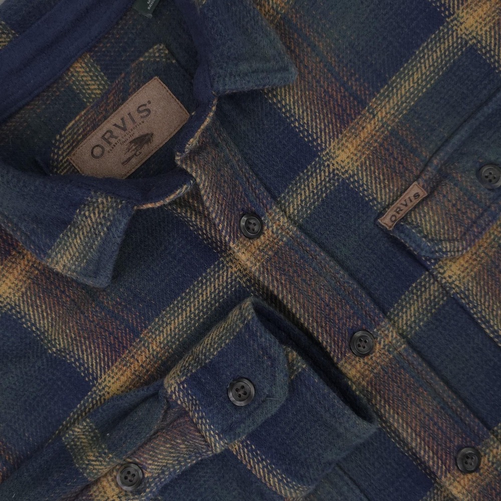 Orvis Shirt Mens Medium Blue Plaid Flannel Long Sleeve Button Front Shacket